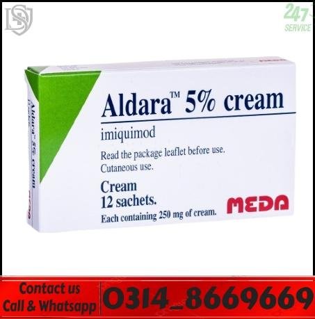 Aldara Cream tube with dermatology treatment illustration